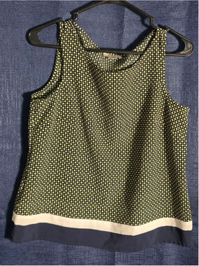 Women's LOFT Petite Navy Yellow Polka Dot Tank Top MP vintage retro boho